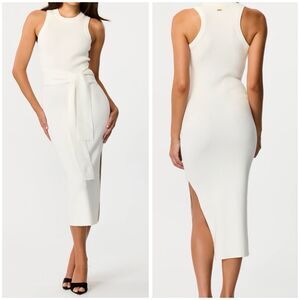 Toccin NY Women’s White Tie Front Piper Ribbed Midi Racer Back Dress Size 1X